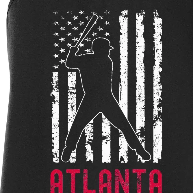 Atlanta American Flag Baseball Weathered Women's Racerback Tank