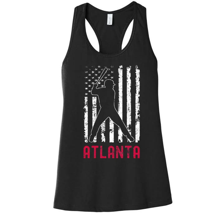 Atlanta American Flag Baseball Weathered Women's Racerback Tank