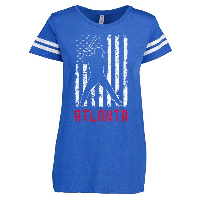 Atlanta American Flag Baseball Weathered Enza Ladies Jersey Football T-Shirt