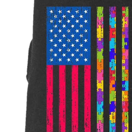 Autism American Flag Distressed For Autism Awareness Doggie 3-End Fleece Hoodie