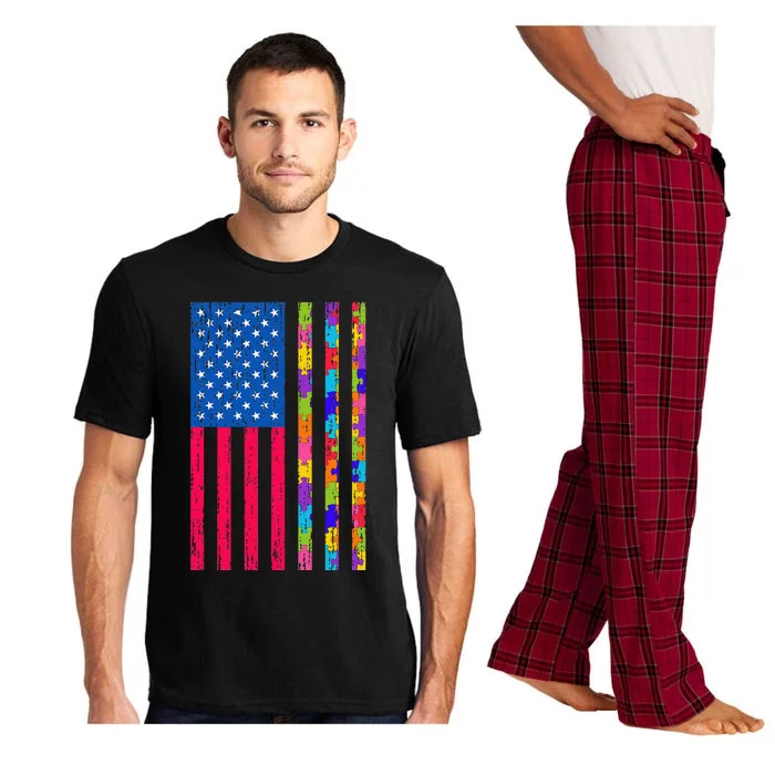 Autism American Flag Distressed For Autism Awareness Pajama Set