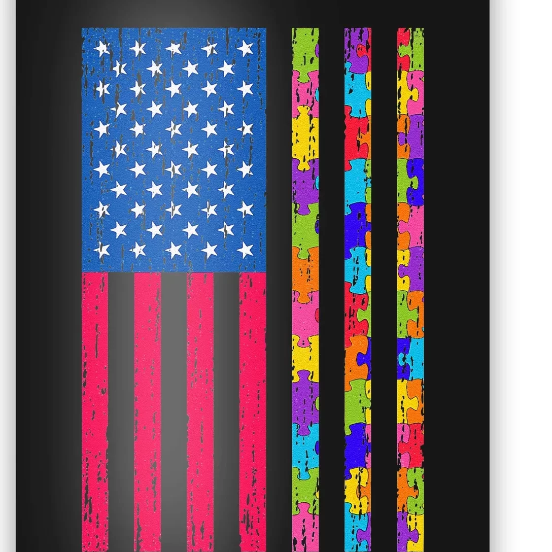 Autism American Flag Distressed For Autism Awareness Poster