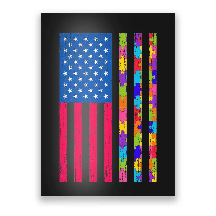 Autism American Flag Distressed For Autism Awareness Poster