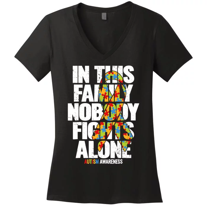 Autism Awareness Family Support Mom Autism Awareness Women's V-Neck T-Shirt