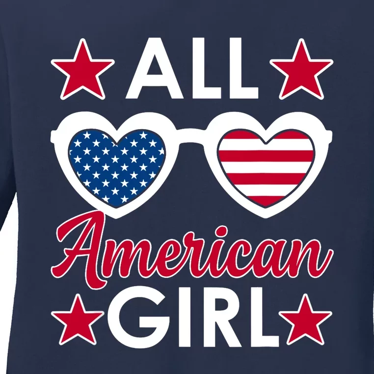 All American Girl 4th Of July Girl Sunglasses Ladies Long Sleeve Shirt