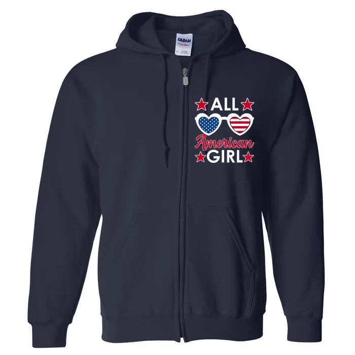 All American Girl 4th Of July Girl Sunglasses Full Zip Hoodie