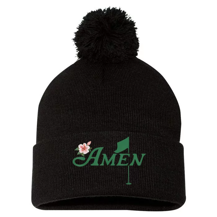 Amen Azalea Golf Masters Floral Golfing Enthusiast Pom Pom 12in Knit Beanie