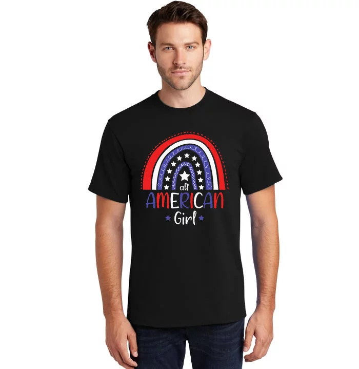 All American Girl July 4th America Flag Rainbow Tall T-Shirt