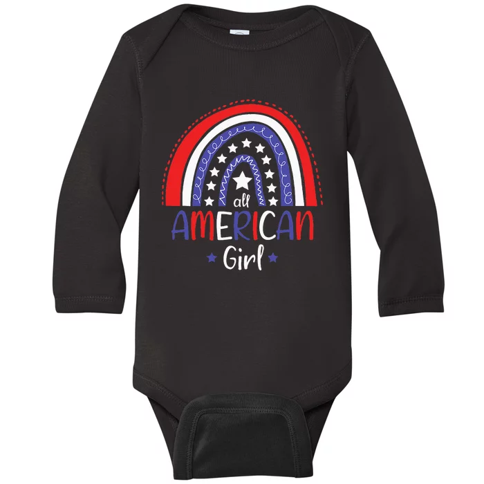 All American Girl July 4th America Flag Rainbow Baby Long Sleeve Bodysuit