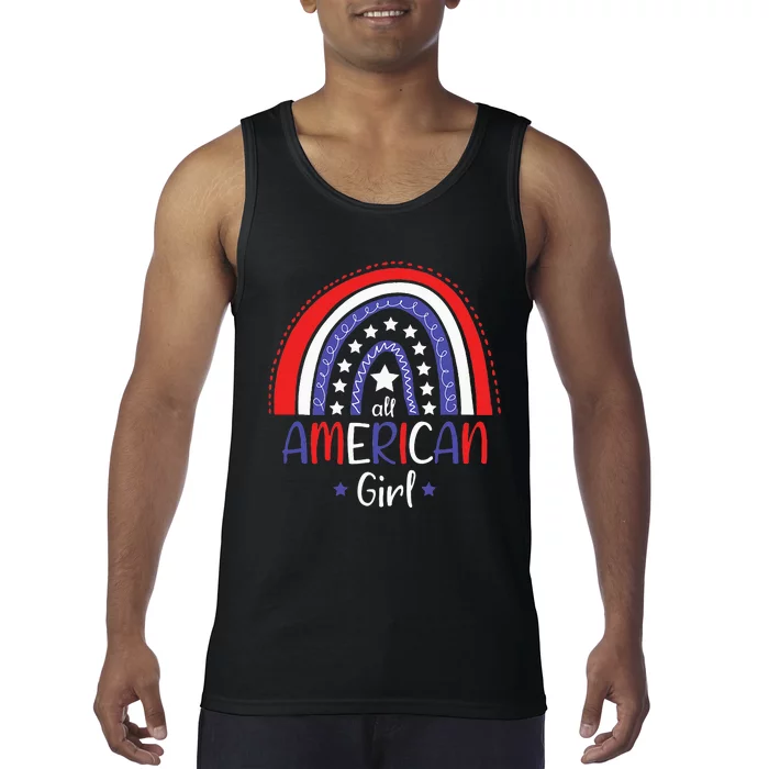 All American Girl July 4th America Flag Rainbow Tank Top