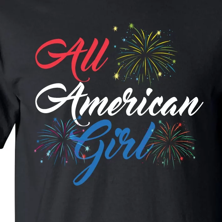 All American Girl Women American Flag 4th Of July Fireworks Tall T-Shirt