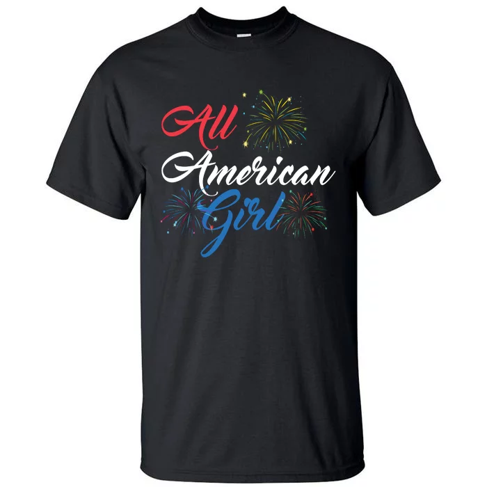 All American Girl Women American Flag 4th Of July Fireworks Tall T-Shirt