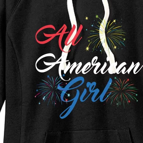 All American Girl Women American Flag 4th Of July Fireworks Women's Fleece Hoodie