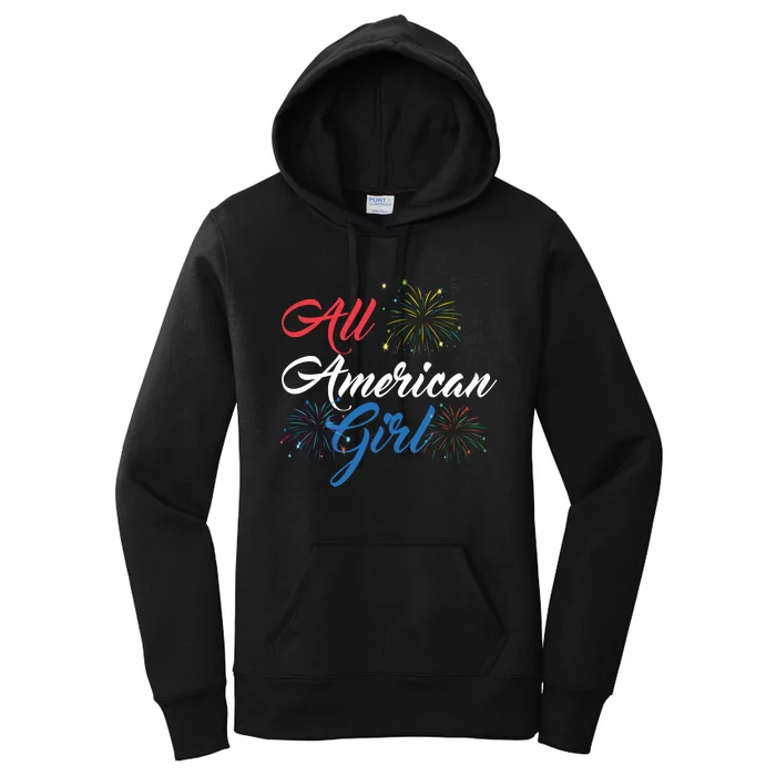 All American Girl Women American Flag 4th Of July Fireworks Women's Pullover Hoodie