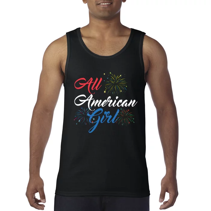 All American Girl Women American Flag 4th Of July Fireworks Tank Top