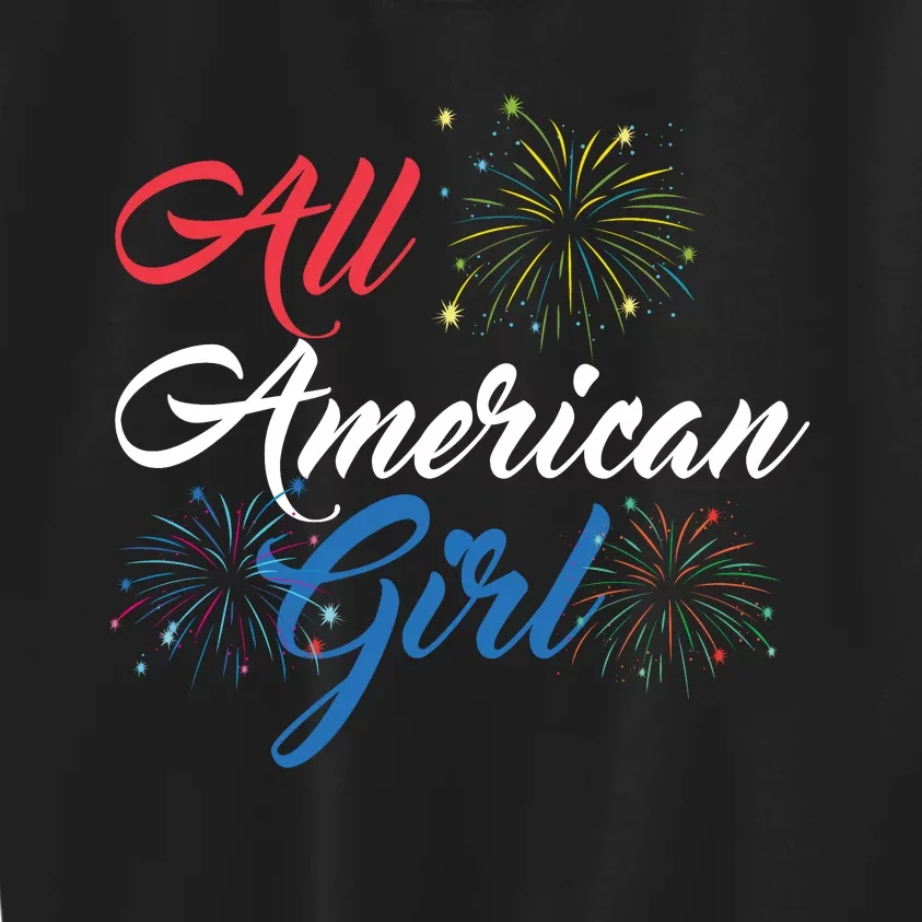 All American Girl Women American Flag 4th Of July Fireworks Kids Sweatshirt