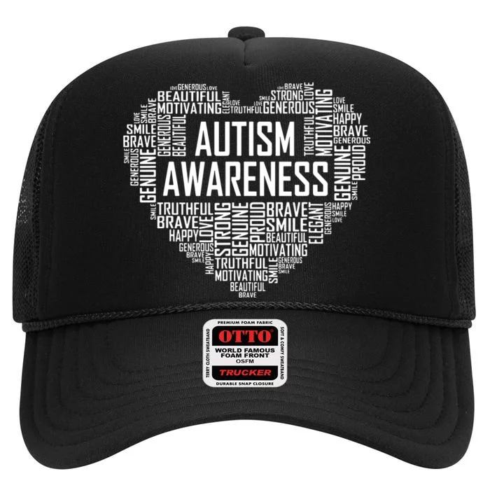 Autism Awareness Gift Heart Proud Support Month Gift High Crown Mesh Trucker Hat