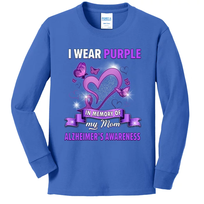 Alzheimer's Awareness Gift I Wear Purple In Memory Of My Mom Cool Gift Kids Long Sleeve Shirt