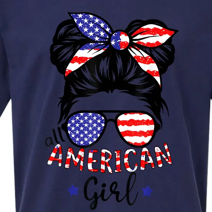 All American Girl 4th Of July Bleached Daughter USA Sueded Cloud Jersey T-Shirt