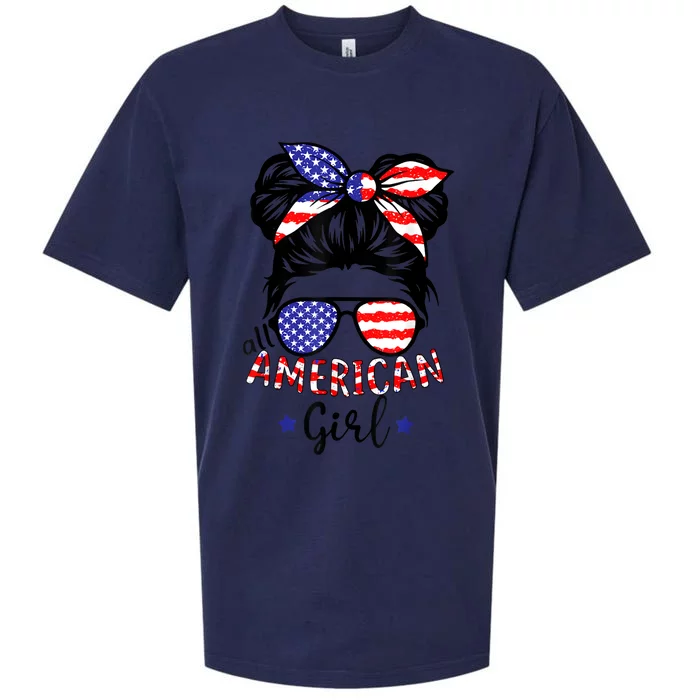 All American Girl 4th Of July Bleached Daughter USA Sueded Cloud Jersey T-Shirt