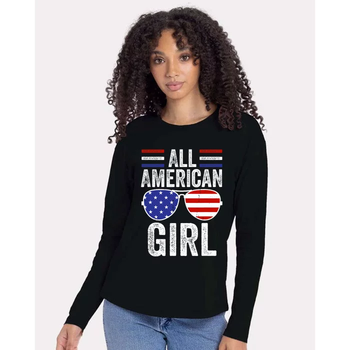 All American Girl 4th Of July Girl Patriotic Womens Cotton Relaxed Long Sleeve T-Shirt