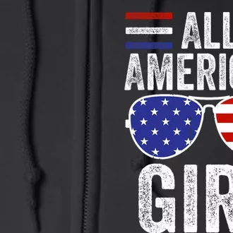 All American Girl 4th Of July Girl Patriotic Full Zip Hoodie