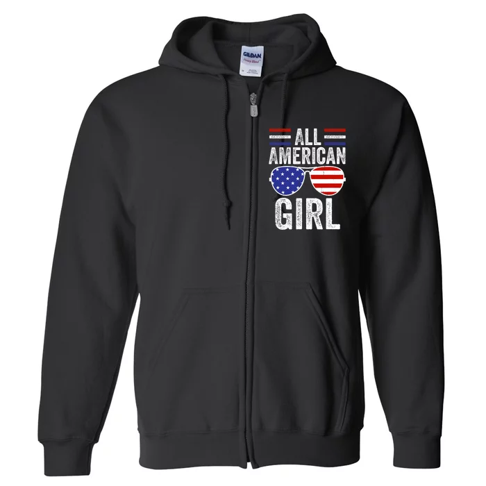 All American Girl 4th Of July Girl Patriotic Full Zip Hoodie