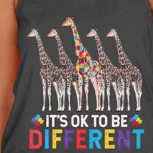 Autism Awareness Giraffe Puzzle It's Ok To Be Different Women's Knotted Racerback Tank