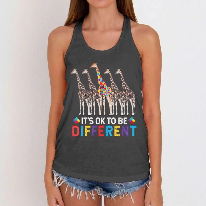 Autism Awareness Giraffe Puzzle It's Ok To Be Different Women's Knotted Racerback Tank