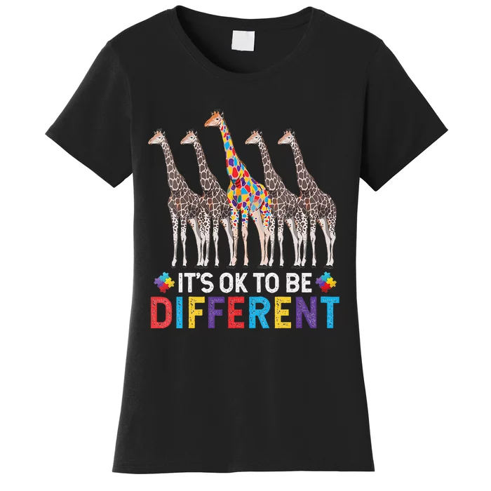 Autism Awareness Giraffe Puzzle It's Ok To Be Different Women's T-Shirt