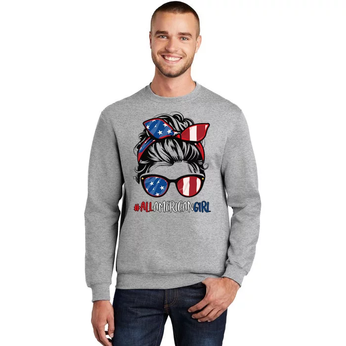 All American Girl 4th Of July Usa Flag Patriotic Girl Tall Sweatshirt