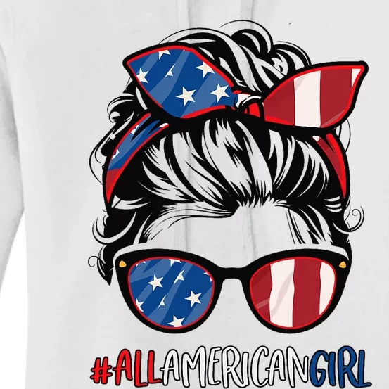 All American Girl 4th Of July Usa Flag Patriotic Girl Women's Pullover Hoodie