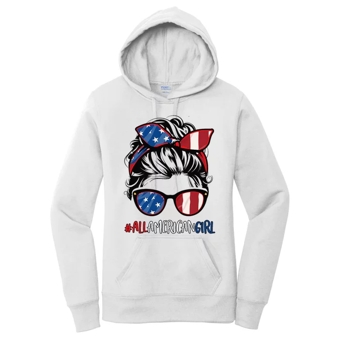 All American Girl 4th Of July Usa Flag Patriotic Girl Women's Pullover Hoodie