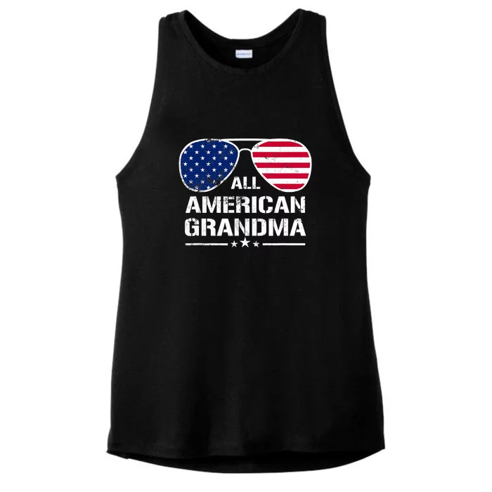 All American Grandma American Flag Patriotic Ladies Tri-Blend Wicking Tank