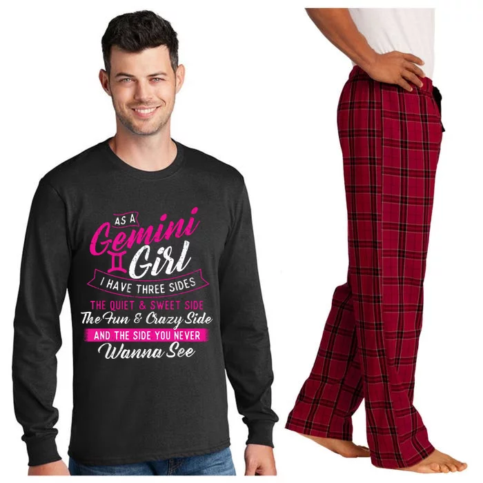 As A Gemini Girl I Have Three Sides Astrology Zodiac Sign Long Sleeve Pajama Set