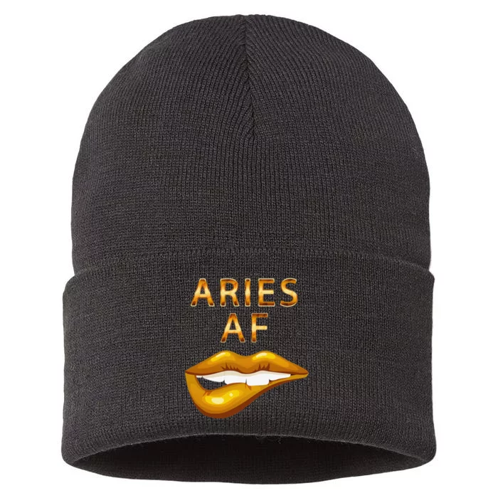 Aries Af Gold Sexy Lip Birthday Sustainable Knit Beanie