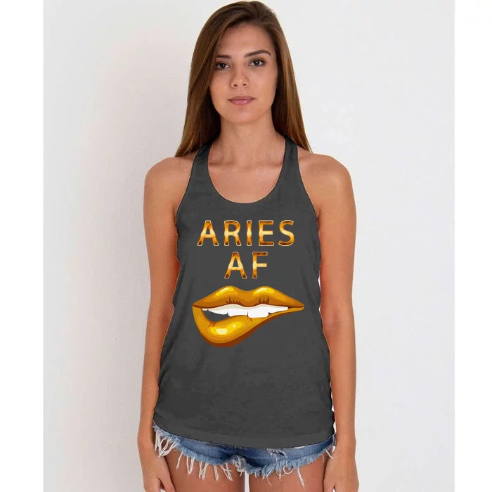 Aries Af Gold Sexy Lip Birthday Women's Knotted Racerback Tank