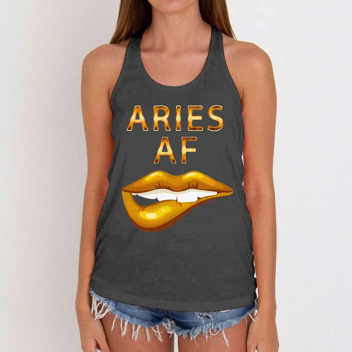 Aries Af Gold Sexy Lip Birthday Women's Knotted Racerback Tank