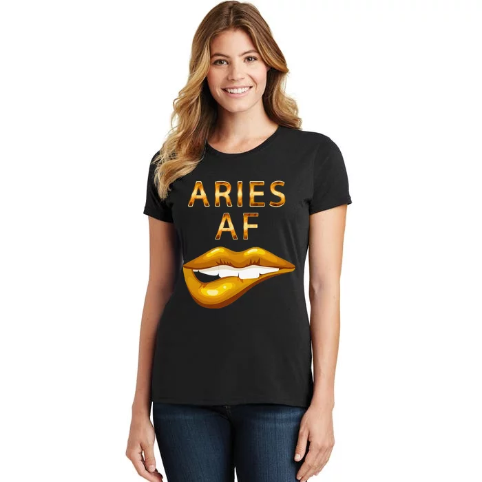 Aries Af Gold Sexy Lip Birthday Women's T-Shirt