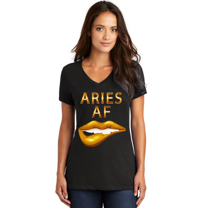 Aries Af Gold Sexy Lip Birthday Women's V-Neck T-Shirt