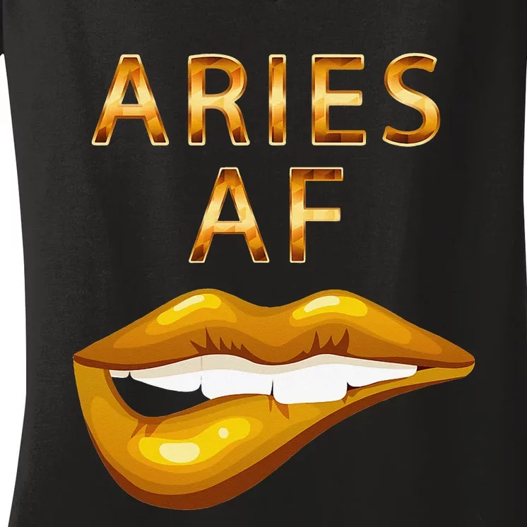 Aries Af Gold Sexy Lip Birthday Women's V-Neck T-Shirt