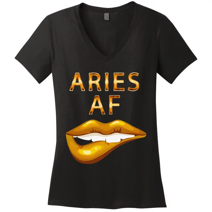 Aries Af Gold Sexy Lip Birthday Women's V-Neck T-Shirt