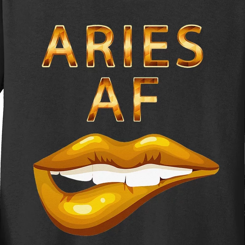 Aries Af Gold Sexy Lip Birthday Kids Long Sleeve Shirt