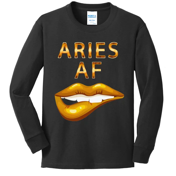 Aries Af Gold Sexy Lip Birthday Kids Long Sleeve Shirt