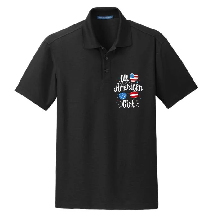 All American Girl Women American Flag 4th Of July Patriotic Dry Zone Grid Performance Polo