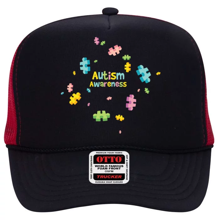 Autism Awareness Gift Puzzle Pieces Gift High Crown Mesh Trucker Hat