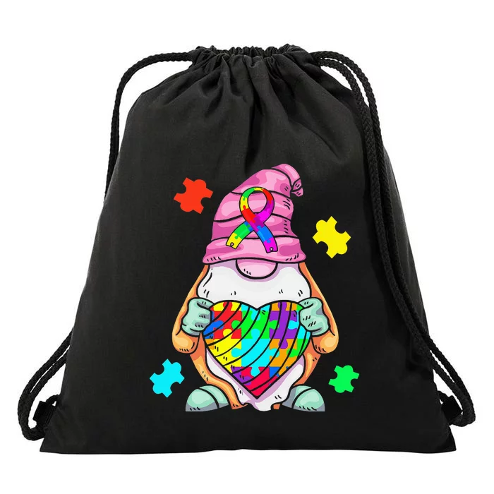 Autism Awareness Gnome Hugging Heart Acceptance Drawstring Bag