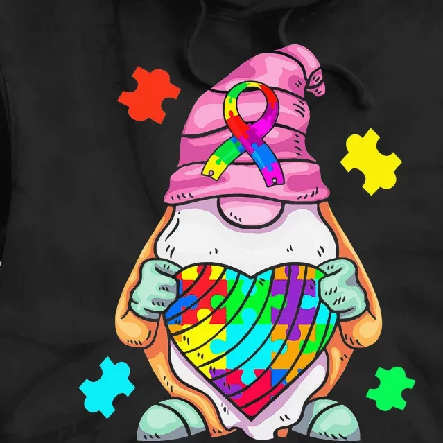 Autism Awareness Gnome Hugging Heart Acceptance Tie Dye Hoodie