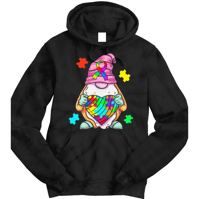 Autism Awareness Gnome Hugging Heart Acceptance Tie Dye Hoodie