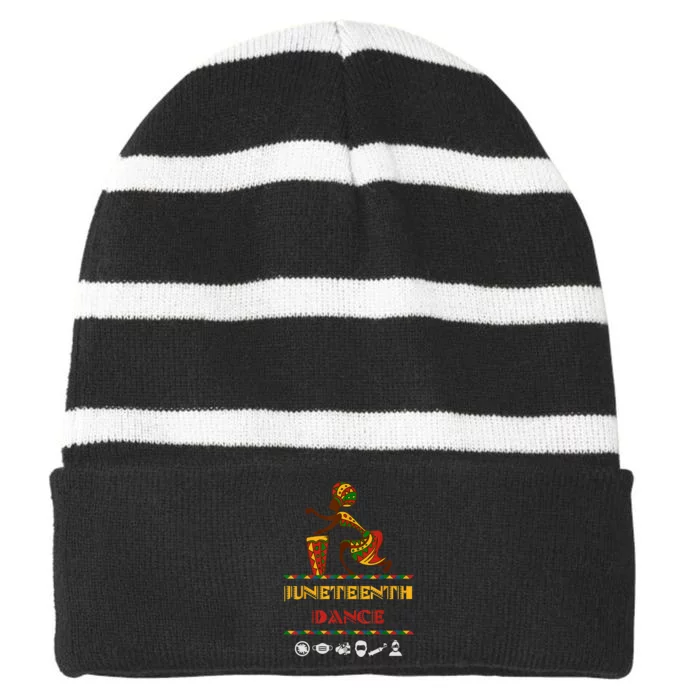 American African Girl Dance Juneteenth Drum Striped Beanie with Solid Band